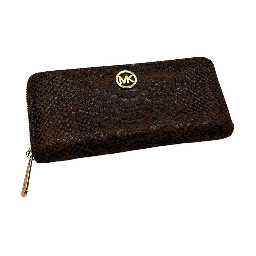Michael Kors Brown Snake-Embossed Zip-Around Wallet